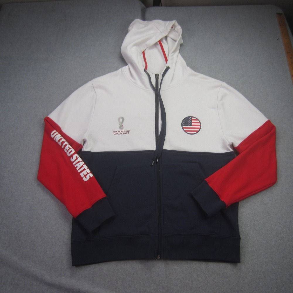USA FIFA World Cup Qatar 2022 Jacket Mens Medium White Red Blue Full Zip Hoodie - Picture 1 of 16